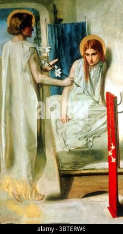 Ecce Ancilla Domini! (The Annunciation) di Dante Gabriel Rossetti Dante Gabriel Rossetti (12 maggio 1828 – 10 aprile 1882) è stato un poeta, pittore e traduttore inglese. Figlio di emigrato, studioso italiano. Nel cristianesimo, l'Annunciazione è la rivelazione a Maria, madre di Gesù da parte dell'arcangelo Gabriele, che avrebbe concepito un bambino per nascere figlio di Dio. Le chiese cristiane celebrano questo evento con la festa dell'Annunciazione del 25 marzo, che è nove mesi prima della festa della Natività di Gesù, o Natale. La data dell'Annunciazione è stata anche il nuovo anno in molti luoghi, inc Foto Stock