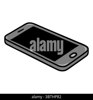 Immagine vettoriale isometrica di uno smartphone moderno con schermo scuro, che presenta un design elegante e una prospettiva tridimensionale. Illustrazione Vettoriale