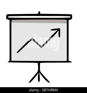 Illustrazione vettoriale disegnata a mano di uno schermo del proiettore che mostra un grafico a linee di tendenza verso l'alto, che simboleggia la crescita e i progressi nella presentazione aziendale Illustrazione Vettoriale