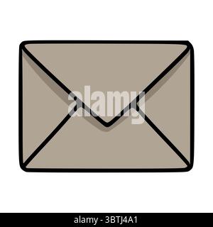 Una semplice illustrazione vettoriale di una busta taupe con un contorno nero spesso, caratterizzato da un sottile effetto ombra sul pattino, ideale per un design minimalista Illustrazione Vettoriale