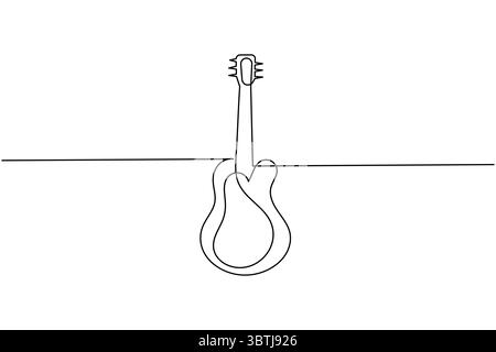 Chitarra a una linea continua vettoriale contorno semplice strumento musicale stile minimalista Illustrazione Vettoriale