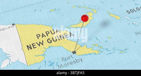 Papua nuova Guinea, Port Moresby - premi sulla mappa politica - illustrazione 3D. Foto Stock