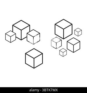 Set cubo isometrico. Forme geometriche 3D. Forme di casella astratte. Elementi di progettazione vettoriali. Illustrazione Vettoriale