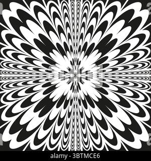 Schema radiale astratto. Design a stella esplosivo. Vettore di illusione ottica. Sfondo ipnotico geometrico. Illustrazione Vettoriale