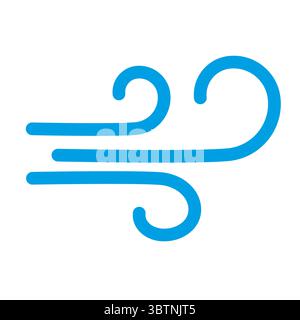 Semplice icona del vento blu con linee curve che rappresentano il movimento e il flusso d'aria Illustrazione Vettoriale