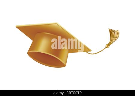 Festeggiamenti per i laureati. Cappelli da laurea dorati con nappine. Illustrazione Vettoriale