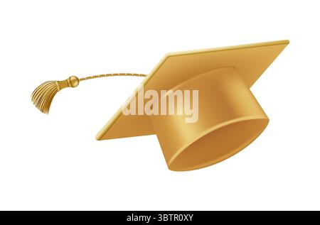 Festeggiamenti per i laureati. Cappelli da laurea dorati con nappine. Illustrazione Vettoriale