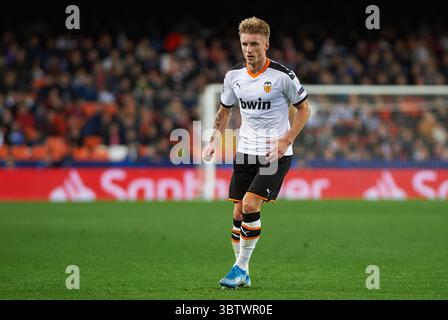 27 novembre 2019, Valencia, Valencia, Spagna: Daniel Wass di Valencia durante la partita del gruppo H di UEFA Champions League tra Valencia e Chelsea allo stadio Mestalla il 27 novembre 2019 a Valencia, Spagna (immagine di credito: © AFP7 via ZUMA Wire) Foto Stock