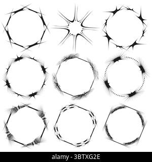 Telai circolari in distacco. Margini vettoriali grunge. Illustrazione del bordo lacerato. Elementi grafici ruvidi. Illustrazione Vettoriale