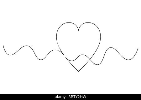 Cuore minimalista con ali a linea singola Art romantico disegno a linea continua Vector. Illustrazione Vettoriale