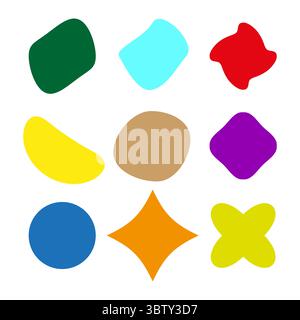 Forme astratte colorate. Vettore di forma organica. Collezione di blob diversificata. Elementi luminosi e moderni. Illustrazione Vettoriale