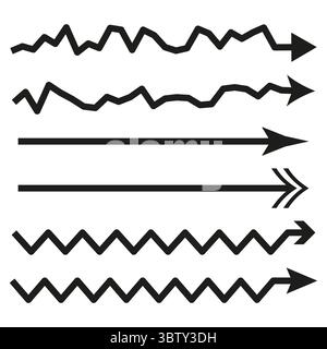 Direzione frecce impostata. Varie ripetizioni di linea. Simboli vettoriali di navigazione. Elementi di indicazione del movimento Illustrazione Vettoriale