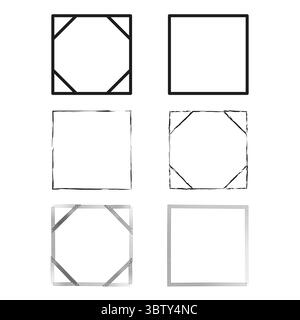Profilati quadrati. Gruppo di bordi di schizzo. Trama grunge geometrica. Elementi decorativi vettoriali. Illustrazione Vettoriale