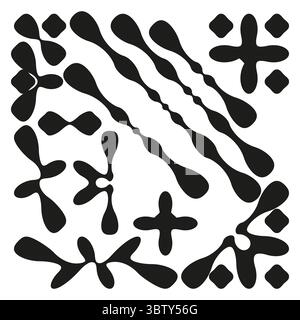 Forme organiche astratte. Vettore nero a forma libera. Elementi liquidi Blob. Illustrazione del fluido casuale. Illustrazione Vettoriale