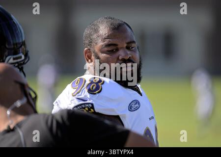 18 agosto 2020, Owings Mills, MD, USA: Il defensive tackle dei Baltimore Ravens Brandon Williams (98) presso la struttura di allenamento della squadra a Owings Mills, Maryland, il 18 agosto 2020. (Immagine di credito: © TNS via cavo ZUMA) Foto Stock
