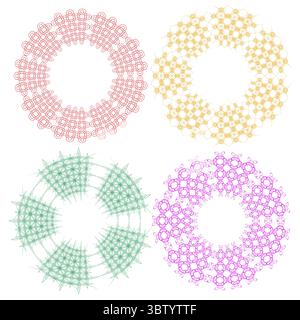 Serie di ripetizioni circolari. Vettore ornamento rotondo. Elementi floreali mandala. Tavolozza di colori brillanti. Illustrazione Vettoriale