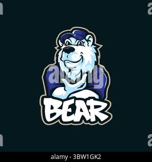 Logo della mascotte con orsacchiotto e design moderno per la stampa di badge, emblemi e t shirt. Illustrazione di un orso intelligente. Illustrazione Vettoriale