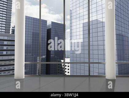 Camera con colonne e vista sulla città Foto Stock