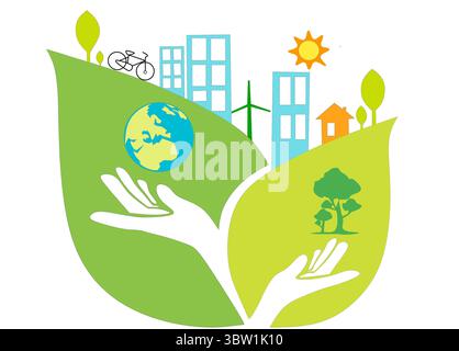 Proteggere il nostro futuro: Una rappresentazione visiva della gestione ambientale responsabile e dello sviluppo urbano verde Foto Stock