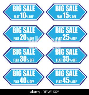 Banner promozionali – etichette vettoriali e adesivi modificabili con 10%, 20%, 30% di sconto per promozioni e marketing. Illustrazione Vettoriale