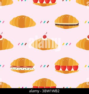 Padella shio dal sapore variegato senza cuciture. fagioli rossi e burro, fragole, pancetta e formaggio spalmabile, ciliegia. illustrazione vettoriale Illustrazione Vettoriale