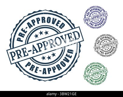 Set di guarnizioni preapprovate, etichetta di autorizzazione in gomma Grunge Vector Pack Illustrazione Vettoriale