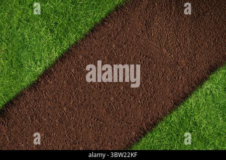 L'illustrazione del design piatto mostra la striscia di terreno diagonale nella vista del giardino dall'alto verso il basso con erba erbosa Foto Stock