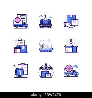 Logistica - insieme di icone colorate di stile di disegno della linea Illustrazione Vettoriale