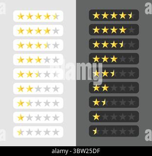 Scala di valutazione a stelle Imposta vettore – pacchetto icone di revisione da Full a Half Star Illustrazione Vettoriale