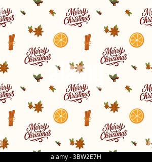 motivo perfetto per il natale con anice stellato, cannella, chiodi di garofano e arancio Illustrazione Vettoriale