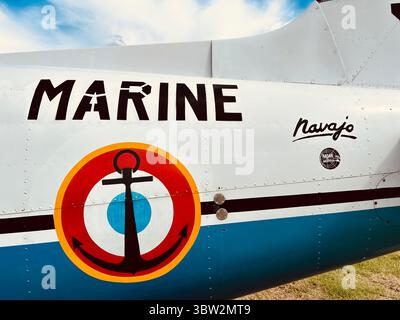 Dettaglio aereo “MARINO” della Marina francese – Piper Navajo, Rochefort Aeronautics Museum, Francia Foto Stock