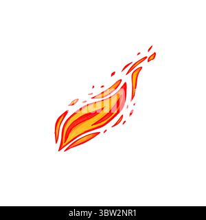 Fiamma brillante su sfondo bianco. Illustrazione ad acquerello del fuoco in stile cartoni animati. Il Medioevo, la fiamma del drago. È adatto per la fantasia Foto Stock
