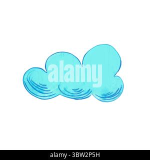 Una nuvola blu soffice su sfondo bianco. Illustrazione ad acquerello in stile cartone animato. Le nuvole dei bambini. Adatto a libri per bambini, a tema meteo p Foto Stock