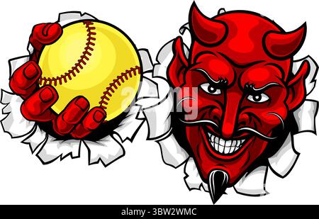 Devil Softball Sports Team Mascot Illustrazione Vettoriale