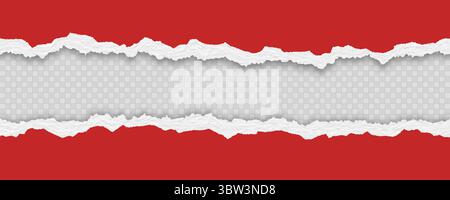 Bordi della carta strappati senza cuciture con texture e ombre isolate su sfondo chiaro. Illustrazione vettoriale 3D. Illustrazione Vettoriale