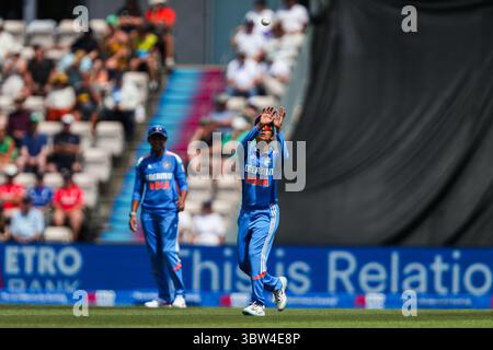 Jemimah dell'India in azione durante la 1a partita internazionale Metro Bank One Day England Women vs India Women all'Utilita Bowl, Southampton, Regno Unito, 16 luglio 2025 (foto di Izzy Poles/News Images) a Southampton, Regno Unito, il 16/7/2025. (Foto di Izzy Poles/News Images/Sipa USA) Foto Stock