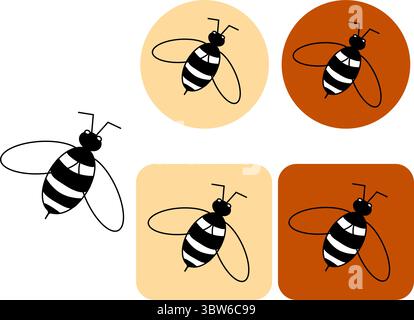 Icona dell'ape. Logotipo Bumblebee. Illustrazione della linea grafica vettoriale. Illustrazione del vettore delle api mellifere. Simbolo alveare a nido d'ape. Segno di insetto isolato. POS. Camp Illustrazione Vettoriale