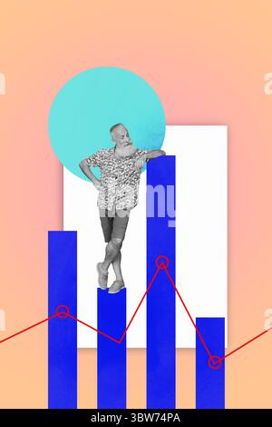 Collage con business person entusiasta con grafico a torta Business Chart analisi statistiche dati Foto Stock