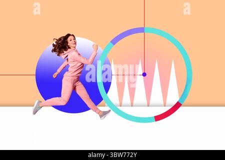 Collage con business person entusiasta con grafico a torta Business Chart analisi statistiche dati Foto Stock