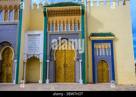 Palazzo reale o Dar al-Makhzen - porte principali, FES, Fès-Meknès, Marocco Foto Stock