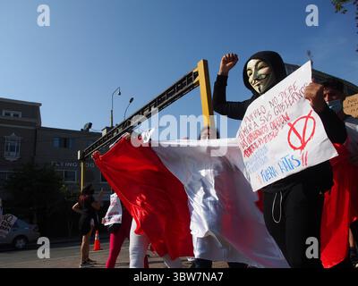 14 novembre 2020, Lima, Lima, Perù: Migliaia di manifestanti sono scesi per le strade di Lima nella seconda grande marcia nazionale per protestare contro l'impeachment all'ex presidente MartÃ­n Vizcarra. (Immagine di credito: © Carlos Garcia Granthon/ZUMA Wire) Foto Stock
