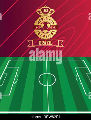 Brasile Football Celebration, timbro e sigillo calcio, illustrazione vettoriale immagine modificabile per 1962 Illustrazione Vettoriale