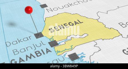 Senegal, Dakar - premere il perno sulla mappa politica - illustrazione 3D. Foto Stock