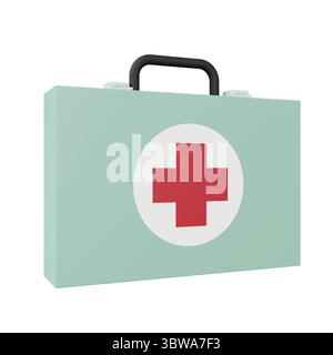 rendering 3d di cassetta di pronto soccorso, icone 3d, stile cartoni animati minimale pastello isolato Foto Stock