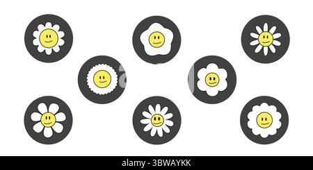 Illustrazione vettoriale di diverse forme di girasole: Collezione floreale decorativa perfetta per disegni, stampe, arte botanica e motivi naturali. Illustrazione Vettoriale