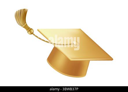 Festeggiamenti per i laureati. Cappelli da laurea dorati con nappine. Illustrazione Vettoriale