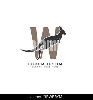 Logo Letter W con design Kangaroo. Alfabeto W con grande combinazione di simbolo Kangaroo Illustrazione Vettoriale