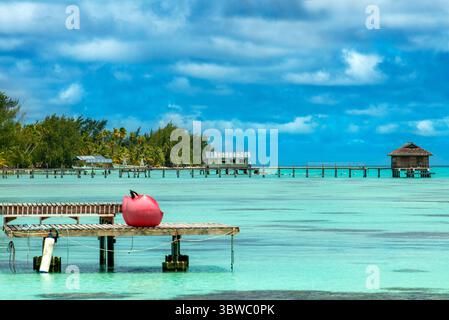 24 marzo 2015, Polinesia francese: Havaiki Lodge Beach e molo a Fakarava. Havaiki-te-araro, Havai'i o atollo di Farea, arcipelago delle Tuamotu, Polinesia francese, Oceano Pacifico (immagine di credito: © Sergi Reboredo/ZUMA Wire) Foto Stock