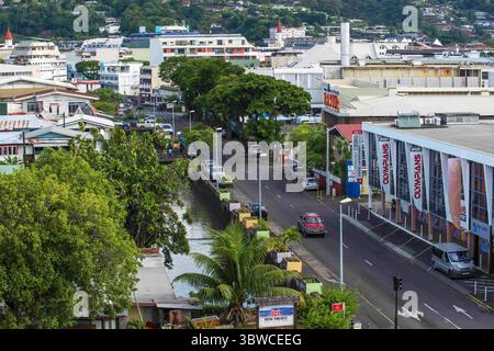 16 marzo 2015, Polinesia francese: Panoramica del centro di Papeete. Tahiti, Polinesia francese, porto di Papeete, Tahiti Nui, Isole della società, Polinesia francese, Sud Pacifico (immagine di credito: © Sergi Reboredo/ZUMA Wire) Foto Stock
