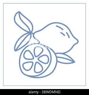 Elemento disegnato a mano con scarabocchi blu limone su sfondo bianco. Illustrazione Vettoriale